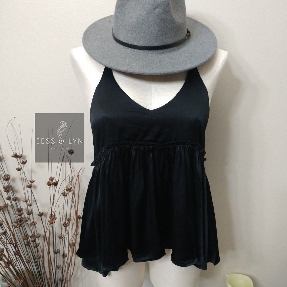 🆕 Black Flowy Babydoll Boho Tank w/Adjustable Straps - Picture 12 of 16